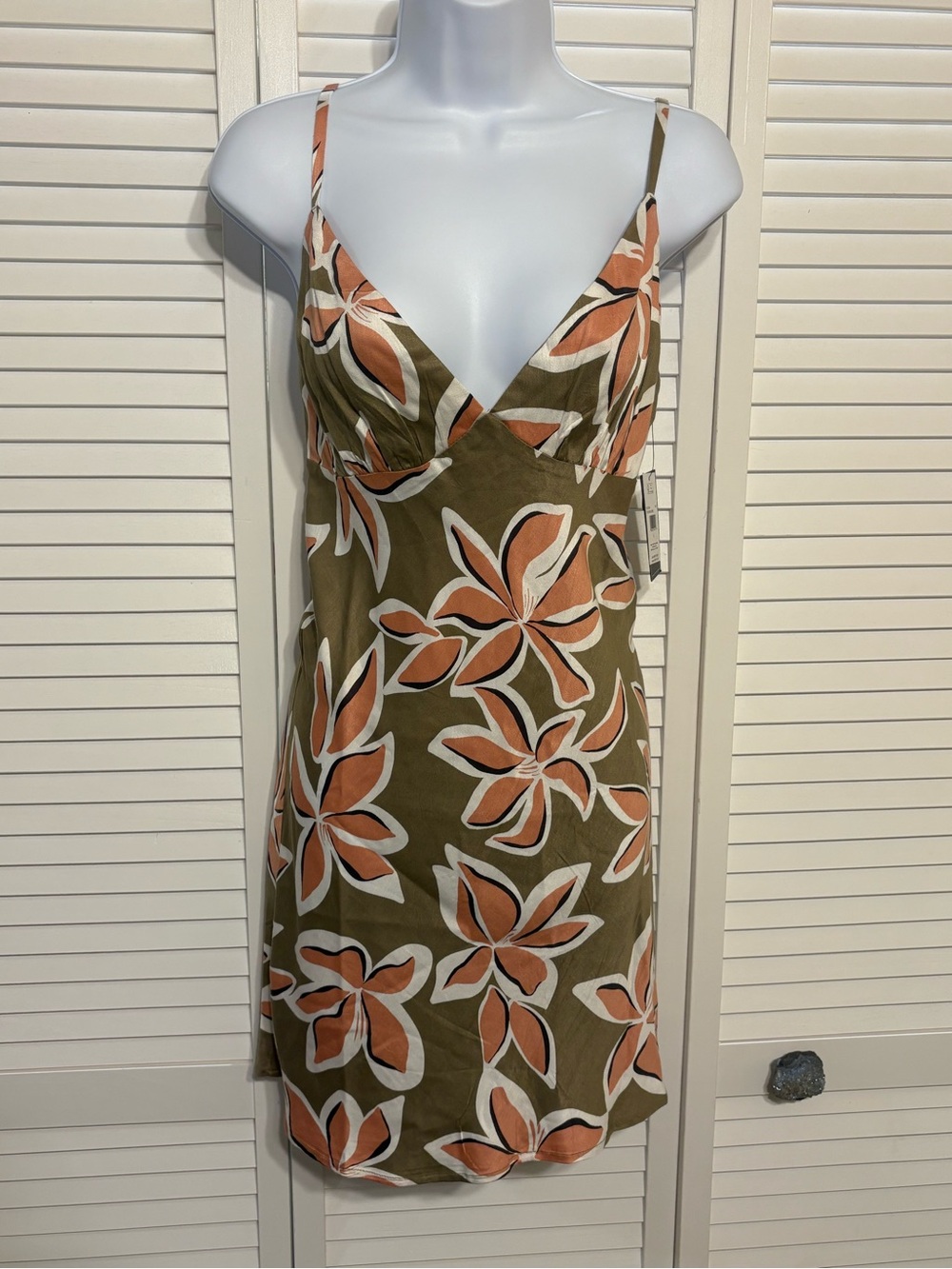 Volcom Olive Green and Peach Floral Slip Dress